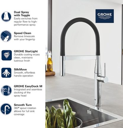 FAUCET KITCHEN ESSENCE CHROMEL/BLACK GROHE 30295000