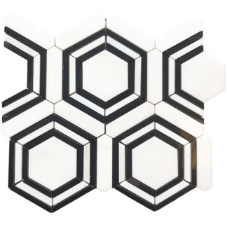 TILE HEXACON 5" MARBLE MOSAIC (H) DOLOMITE-MARQUINA-HEX-5