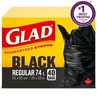 Glad Black Garbage Bags 26" X 33" Regular 74 L 40 Box 30311