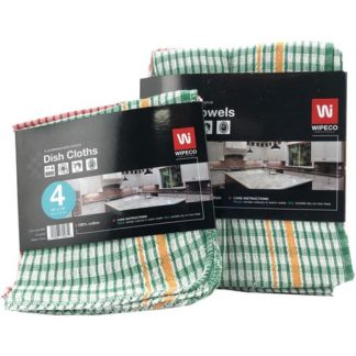 Wipeco Dish Towel, Cotton, Assorted Colours 14" X 14" 4 Pack DT-1414R