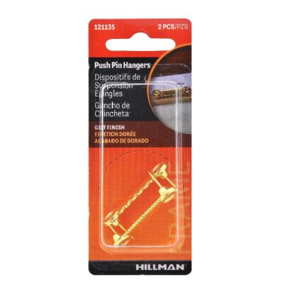 Hillman Self-Leveling Push-In Hanger, Glit Finish, 2 Pack 121135