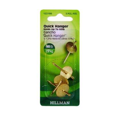 Hillman Brass Plated Quick Picture Hanger, 60 lbs, 6 Pack 122186