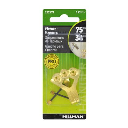 Hillman Brass Plated Classic 3-Nail Picture Hanger, 75 lbs 122274