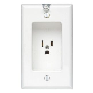 Leviton 15 Amp, 125V , 1 Gang Recessed Single Receptacle, Residential Grade, with Clocked Hanger Hook, White 688W