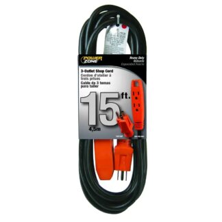 PowerZone 14/3 15' 3-Outlet Extension Cord, Black OR890715 052-6822