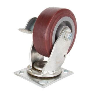ProSource 5" X 2" Plate Caster with Brake, Polyurethane, Red JC-P04