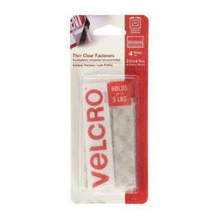 Velcro 3/4" X 3-1/2" Thin Fastener Strips, Clear, 4 Pack 91327