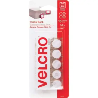 Velcro 5/8" Sticky Back Coin Hook & Loop Fasteners, White, 15 Pack 93070T