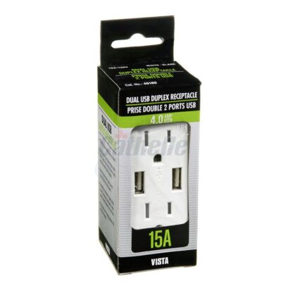 Vista 15 Amp 2 USB Duplex Receptacle, White 5618