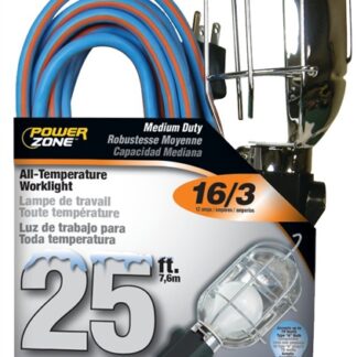 PowerZone ORTL020625 Work Light with Metal Guard, 12 A, 125 V, Incandescent Lamp, 25 ft L Cord