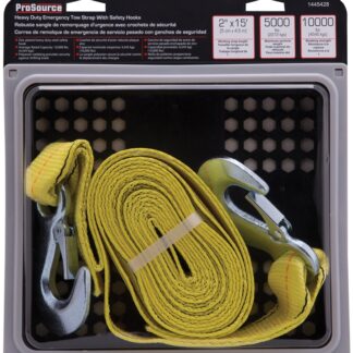 ProSource FH64061 Emergency Tow Strap, 10,000 lb, 2 in W, 15 ft L, Hook End, Polyester Webbing, Steel Hook, Yellow