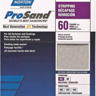 NORTON 02622 Sanding Sheet, 11 in L, 9 in W, Coarse, 60 Grit, Aluminum Oxide Abrasive, Fiber Backing