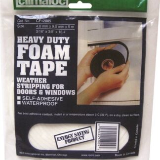 Climaloc CF12005 Foam Tape, 3/8 in W, 16.4 ft L, 3/16 in Thick, Polyethylene, White