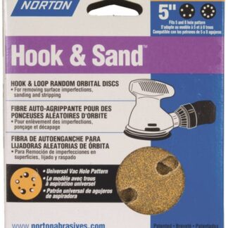 NORTON Hook & Sand A290 076607 49155 Vacuum Abrasive Disc, 5 in Dia, Coated, 220 Grit, Very Fine, Paper Backing