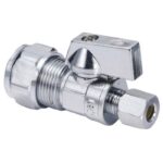 aqua-dynamic 1991-102 Straight Stop Valve, 5/8 x 3/8 in Connection, Compression, 200 psi Pressure, Quarter-Turn Actuator