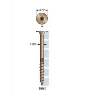 Simpson Strong-Tie Strong-Drive SDWS Series SDWS221000DBRC12 Screw, 10 in L, Washer Head, 6-Lobe Drive, Saw Tooth Point