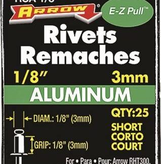 Arrow RSA1/8 Pop Rivet, Short, 1/8 in L, Aluminum