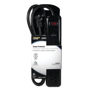 PowerZone Surge Protector Tap Strip, 125 V, 15 A, 6-Outlet, 1000 Joules Energy, Black OR802225