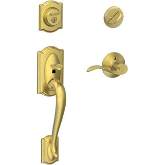 Schlage F60CAMACC608 Camelot Handleset with Accent Lever - Satin Brass