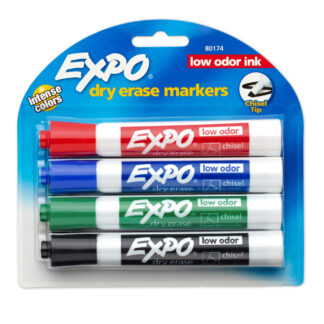 Expo Low Odor Dry Erase Markers Chisel Tip Assorted Colors 4 Count