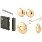 Prime-Line Bright Brass Vertical Trim Keyed Lock Set Grade 1 1-3/4 in.