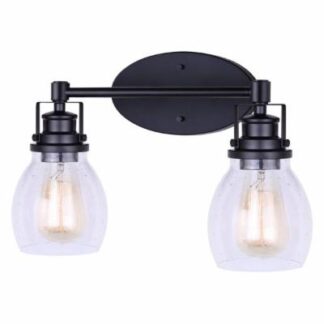 CANARM Carson 16 in. 2-Light Matte Black Vanity Light with Seeded Glass Shade