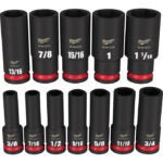 Milwaukee 49-66-7011 Shockwave 1/2 Inch Drive SAE Deep Well Impact Socket Set (12-Piece)