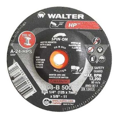 Walter08B500 Grinding Wheel Pack of 20 5in Abrasive Finishing Wheel W/Arbor Hole