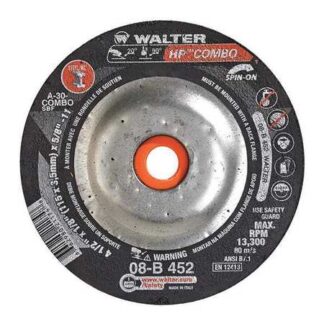 Walter HP Combo Grinding Wheel Type 27 Threaded Hole Aluminum Oxide 4-1/2 Diameter 1/8 Thick 5/8 -11 Spin-on Arbor Grit a-30-COMBO (Pack of 2