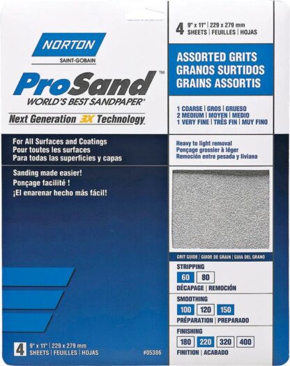 Norton ProSand 11 in. L X 9 in. W Assorted Grit Aluminum Oxide Sandpaper 1 Pk