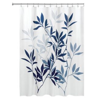 IDesign Shower Curtains Navy/Slate - Navy & Slate Blue Leaves Shower Curtain