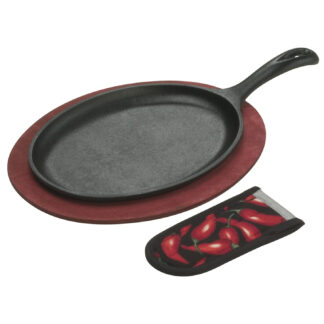 Lodge Cast Iron Fajita Set with Wooden Trivet & Handle Holder