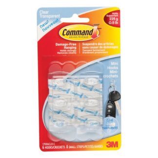 Command Mini Hooks 17006Clr-C, Clear, Small, 6 Hooks/8 Strips/Pack Clear Mini