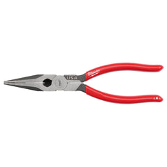 Milwaukee 8 in. Long Nose Pliers with Fish Tape Puller and Dipped Grip