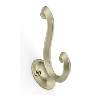 Richelieu | Classic Metal Hooks - 1 9/64-in W X 3 45/64-in H Backplate- Matte Nickel - Double Hook - 22-Lbs Load Capacity