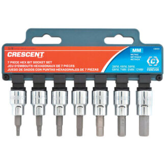 Crescent Assorted Sizes X 3/8 in. Drive Metric 6 Point Hex Bit Socket Set 7 Pc.