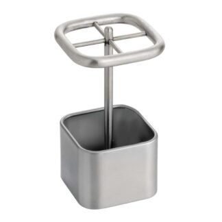 IDesign Gia Brushed Stainless Steel Divided Toothbrush Stand - 2.5 X 2.5 X 4.5