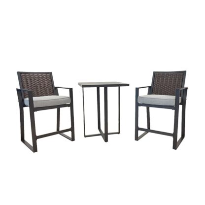 Seasonal Trends SH24S1670H Outdoor Bar Set, Cushion/Steel/Wicker, Brown, Powder-Coated, 3-Piece