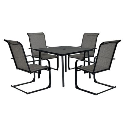 Seasonal Trends SH24S3080T Dining Set, 5-Piece, 4 Seating, Square Table, Steel Tabletop, Gray Table, Brown Seat