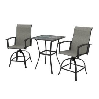 Seasonal Trends SH24S2951P Outdoor Bar Set, Steel/Sling/Tile, Gray, Powder-Coated, 3-Piece