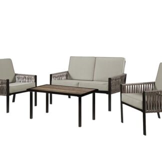 Seasonal Trends SHKVS636E Deep Seating Set, Cushion/Steel/Wicker, Brown, Powder-Coated, 4-Piece