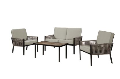 Seasonal Trends SHKVS636E Deep Seating Set, Cushion/Steel/Wicker, Brown, Powder-Coated, 4-Piece