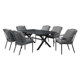 Seasonal Trends HSVS743B Paradise Dining Set, 7-Piece, 6 Seating, Rectangular Table, Steel Tabletop, Charcoal Table