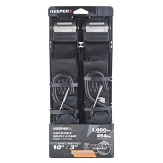 Keeper 47309 Tie-Down Cam Buckle Strap with S-Hooks, 2 in W, 10 ft L, 1000 lb Working Load, Black