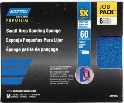 NORTON ProSand 82086 Sanding Sponge, 4-1/2 in L, 2-11/16 in W, 60 Grit, Coarse, Aluminum Oxide Abrasive