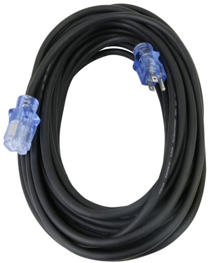 PowerZone OREC732730 Extension Cord, 14/3 AWG Cable, Lighted, 50 ft L, 15 A, 125 V, Black