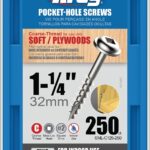 Kreg SML-C125-250 Pocket-Hole Screw, #8 Thread, 1-1/4 in L, Coarse Thread, Maxi-Loc Head, Square Drive, Carbon Steel, 250/PK