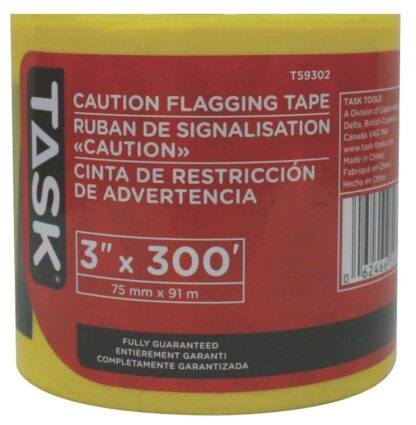 Task T59302 Caution Flagging Tape, 300 ft L, 3 in W, Yellow, PVC