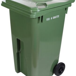 USD Global 602133630 Wheeled Refuse Can, 64 gal Capacity, Polyethylene, Green, Hinged Lid Closure