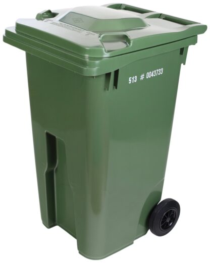 USD Global 602133630 Wheeled Refuse Can, 64 gal Capacity, Polyethylene, Green, Hinged Lid Closure